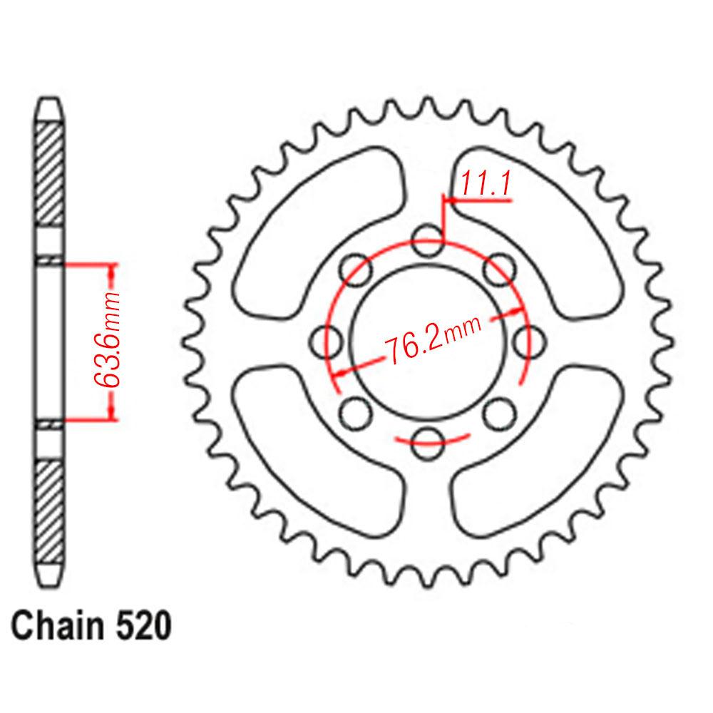 VORTEX S ALLOY REAR SPROCKET 520-46T ALLOY SILVER - KOSMAN