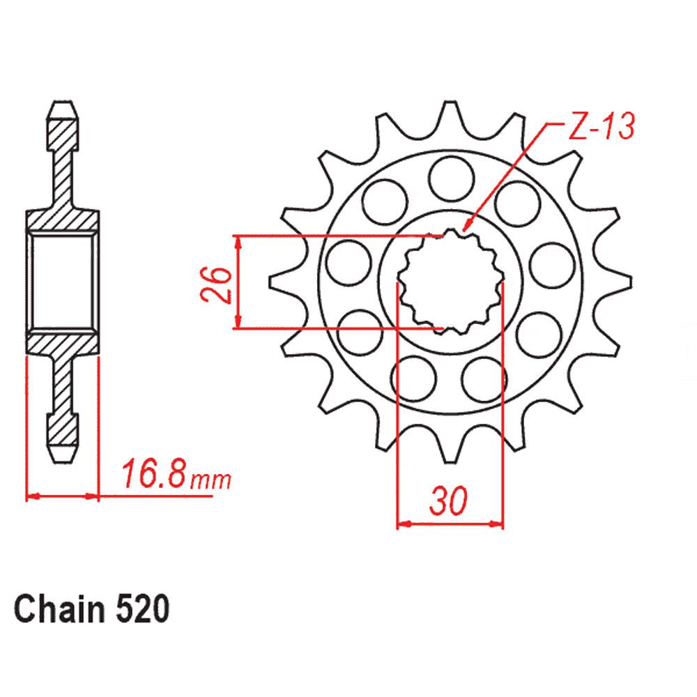 FRONT SPROCKET - STEEL W/-RUBBER CUSH 16T 520P