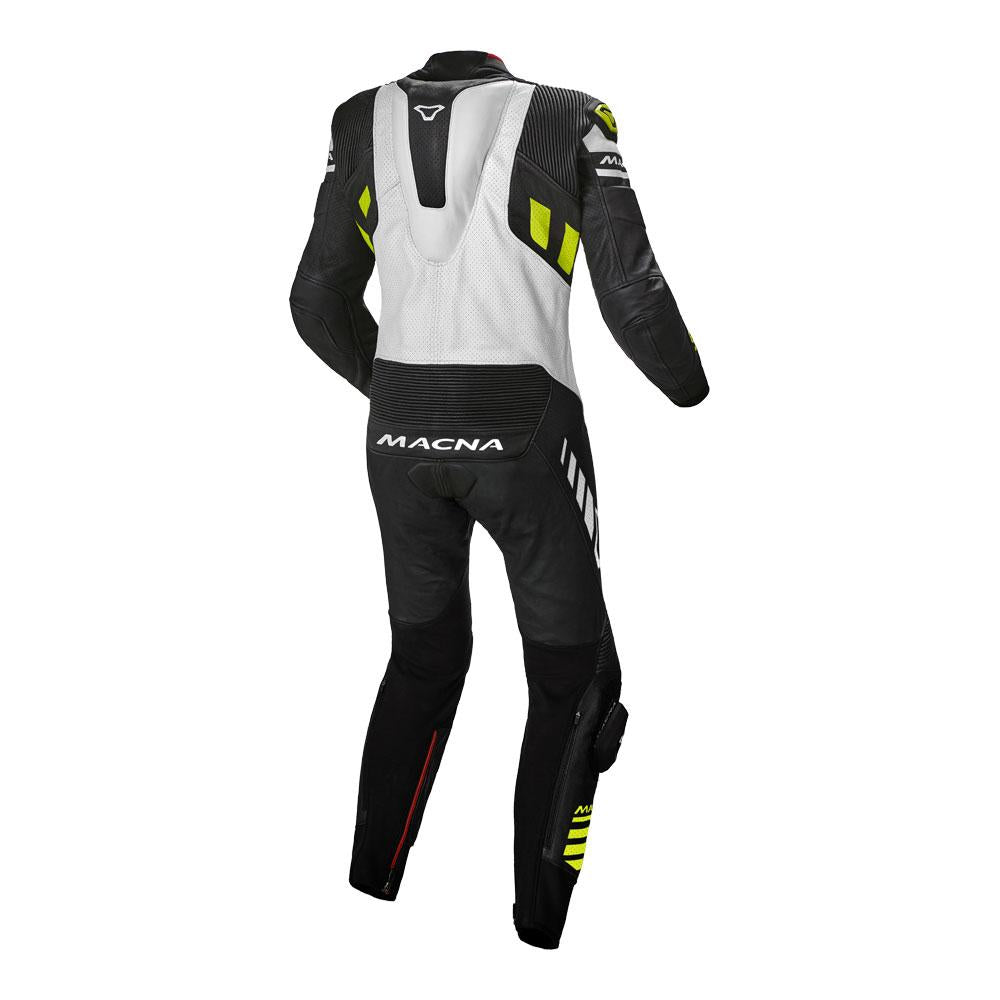 Macna Tracktix 1 Piece Suit Black/White/Neon Yellow