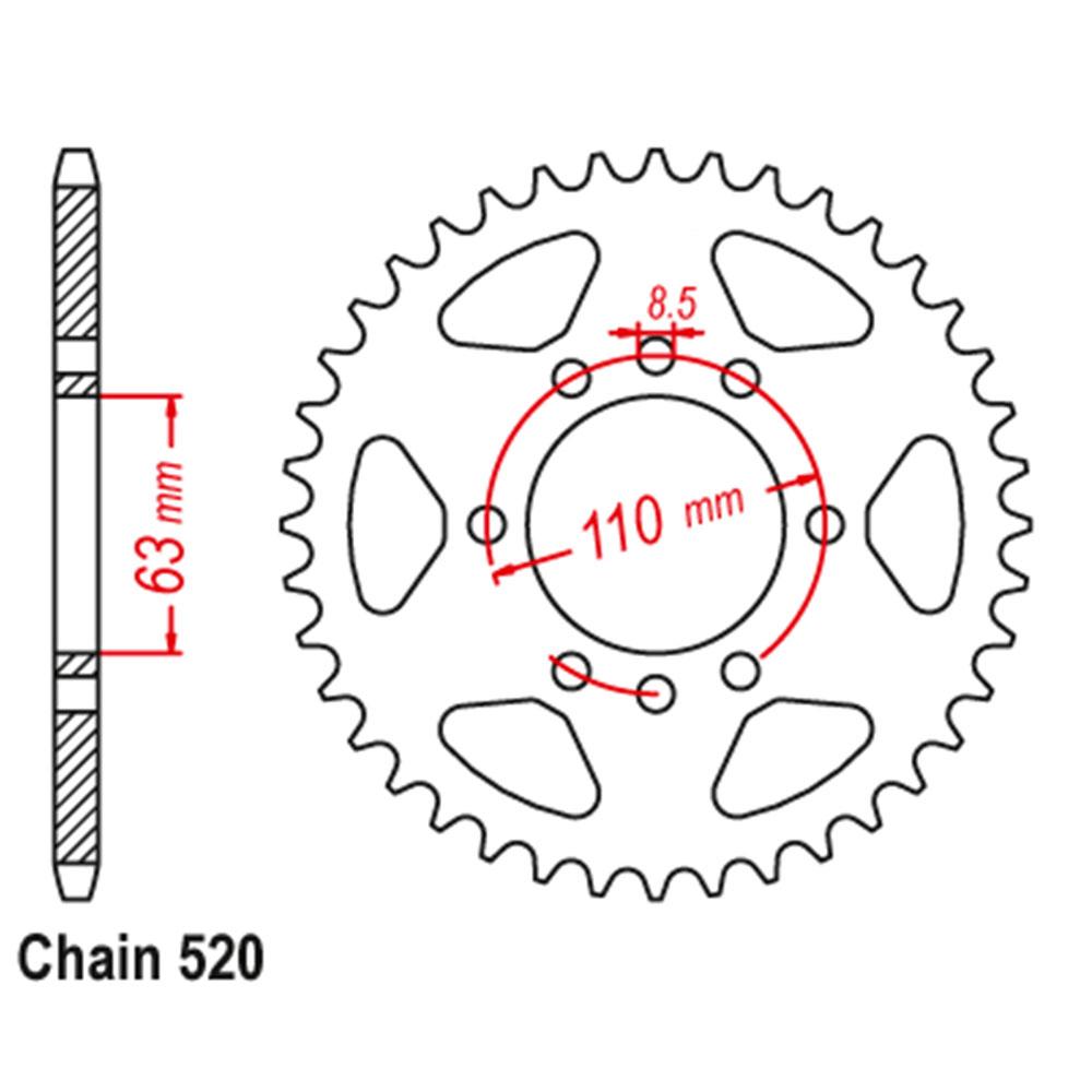 REAR SPROCKET - STEEL 44T 520P