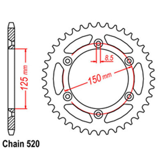 REAR SPROCKET - STEEL 41T 520P