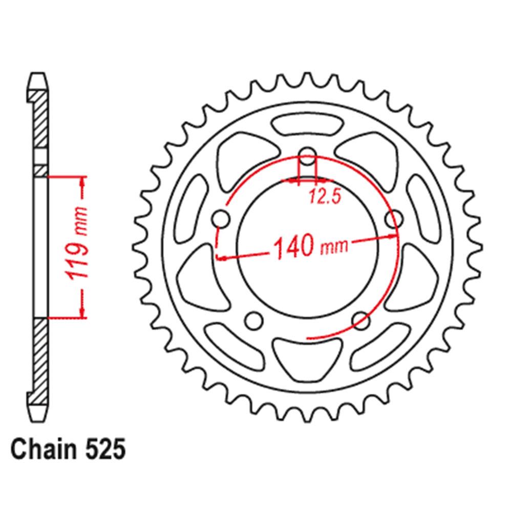 REAR SPROCKET - STEEL - BLACK 42T 525P