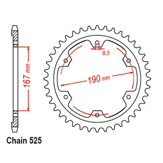 REAR SPROCKET - STEEL 50T 525P - BLACK