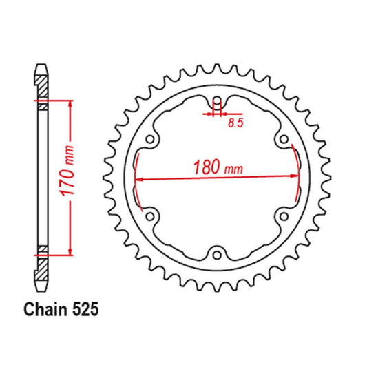 REAR SPROCKET - STEEL 44T 525P   STriple1200RS/RR