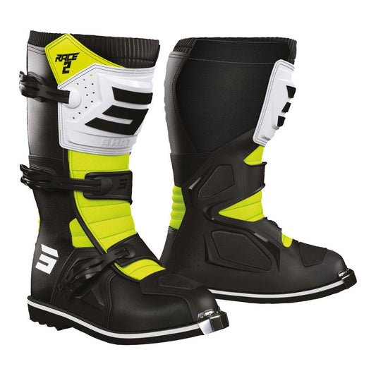 Shot Race 2 Kid Boots Black/White/Neon Yellow