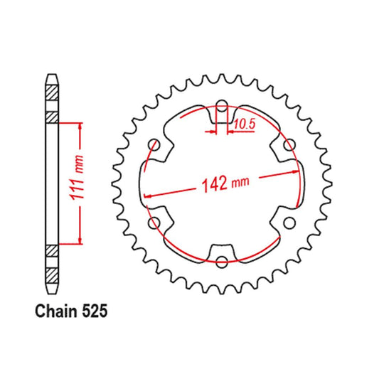 REAR SPROCKET - STEEL 38T 525P