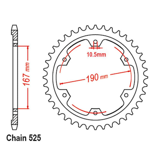 (NEW) REAR SPROCKET - STEEL 50T BLACK - 525P 10.5mm Bolt Holes