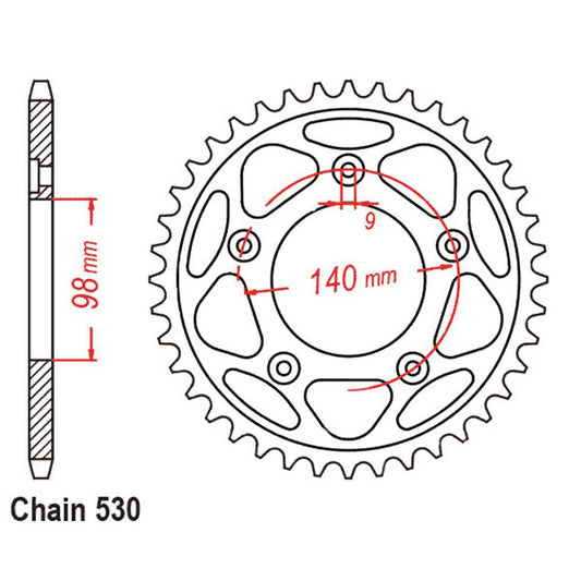(NEW RA1250) REAR SPROCKET - STEEL 48T 530P - BLACK