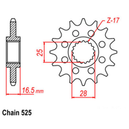 FRONT SPROCKET - STEEL W/-RUBBER CUSH 17T 525P