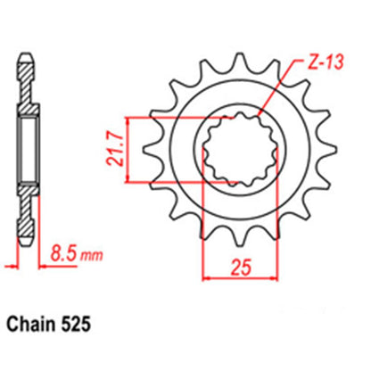 FRONT SPROCKET - STEEL W/-RUBBER CUSH 16T 525P