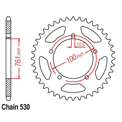 VORTEX S ALLOY REAR SPROCKET 530-44T - BLACK - MARCHESINI / BST / OZ