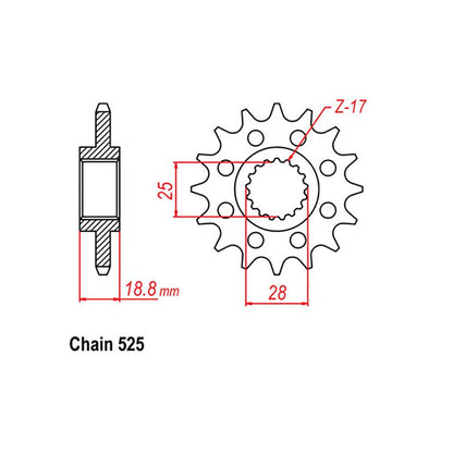 FRONT SPROCKET - STEEL W/-RUBBER CUSH 19T 525P