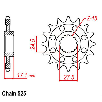FRONT SPROCKET - STEEL W/-RUBBER CUSH 16T 525P