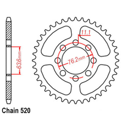 VORTEX S ALLOY REAR SPROCKET 520-44T ALLOY SILVER - KOSMAN
