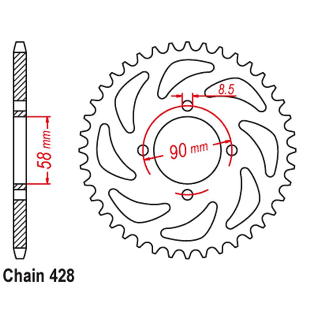 REAR SPROCKET - STEEL 45T #428