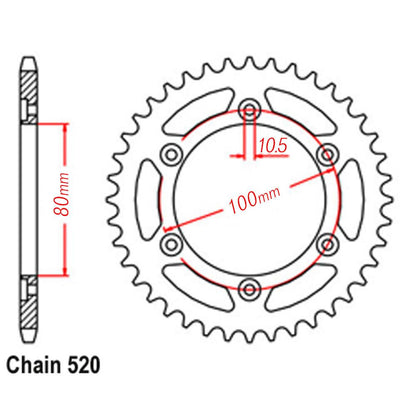 VORTEX S ALLOY REAR SPROCKET 520-46T - MARVIC & GALE SPEED - HARDCOAT